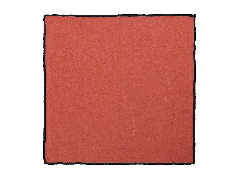 Lot de 4 serviettes de table en coton et lin terracotta bourdon noir 45x45cm