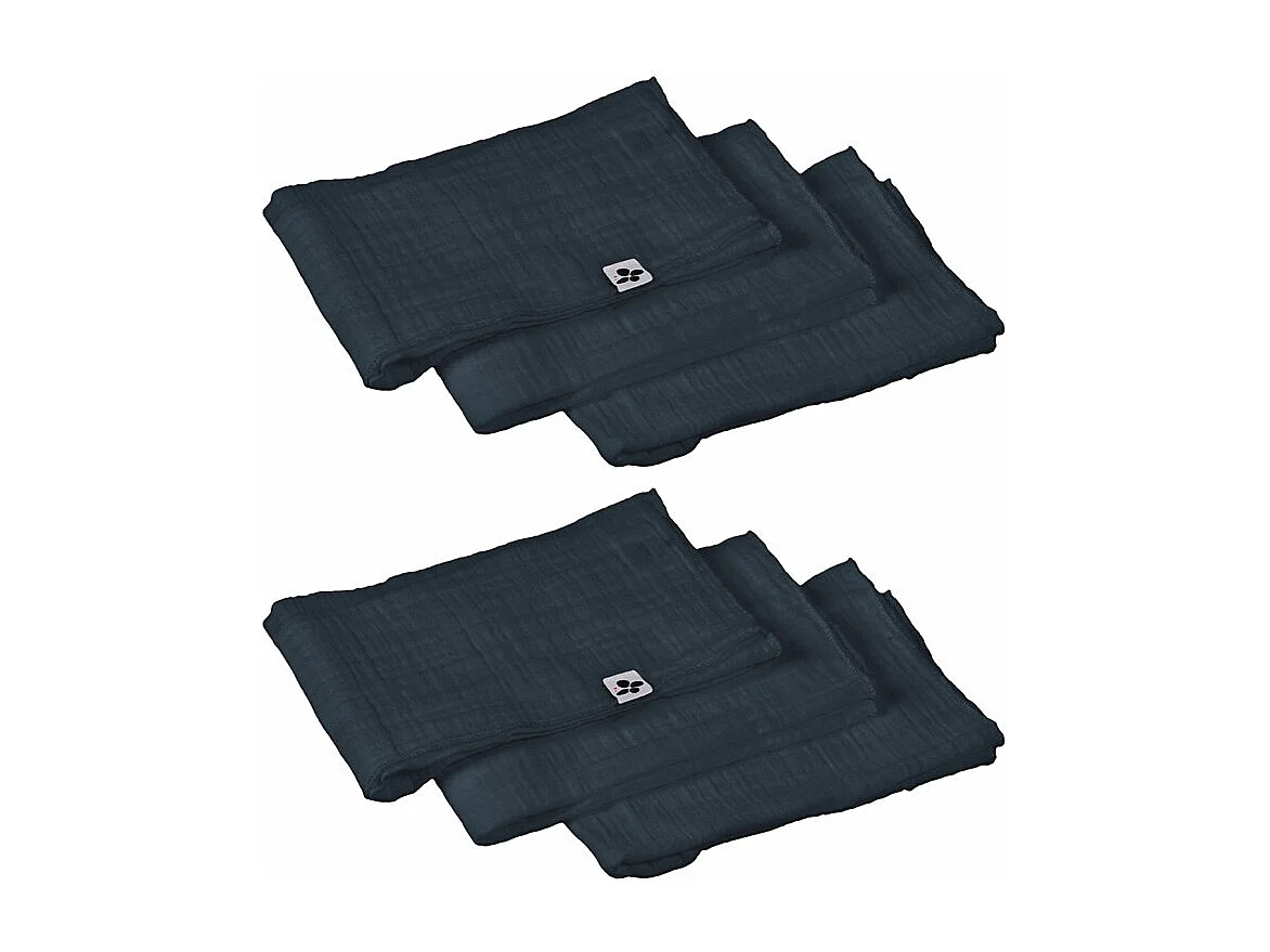 Lot 6 serviettes 40 x 40 cm en double gaze de coton bleu nuit - PEPA