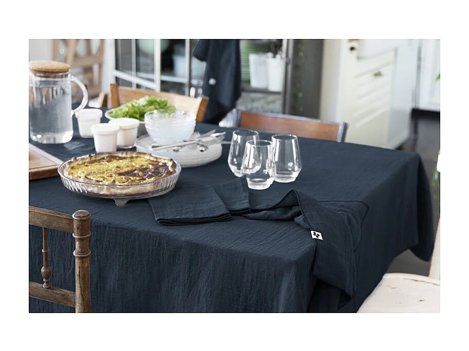 Lot 6 serviettes 40 x 40 cm en double gaze de coton bleu nuit - PEPA