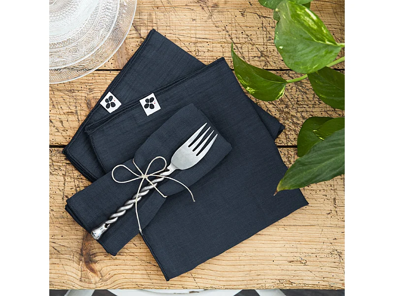 Lot 6 serviettes 40 x 40 cm en double gaze de coton bleu nuit - PEPA