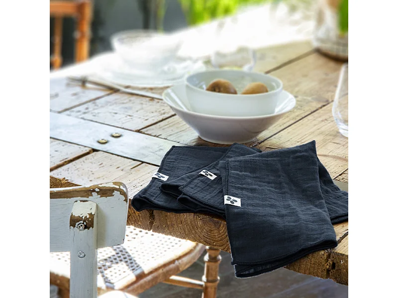 Lot 6 serviettes 40 x 40 cm en double gaze de coton bleu nuit - PEPA