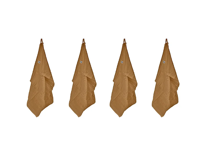 Lot de 4 essuie-mains 50 x 70 cm en double gaze de coton camel - PEPA