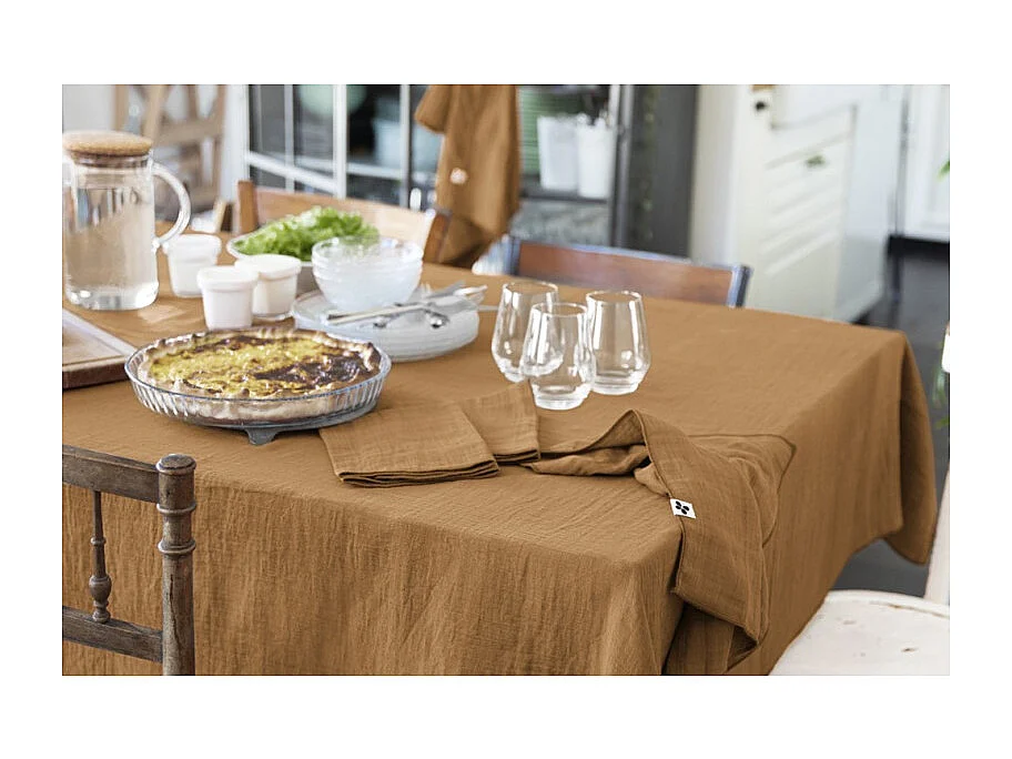Lot de 4 essuie-mains 50 x 70 cm en double gaze de coton camel - PEPA