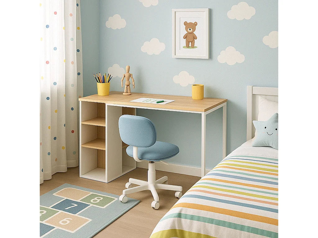 URBAN MEUBLE Bureau avec étagères intégrées en bois et métal blanc