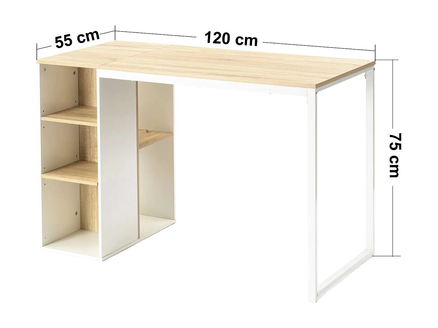 URBAN MEUBLE Bureau avec étagères intégrées en bois et métal blanc