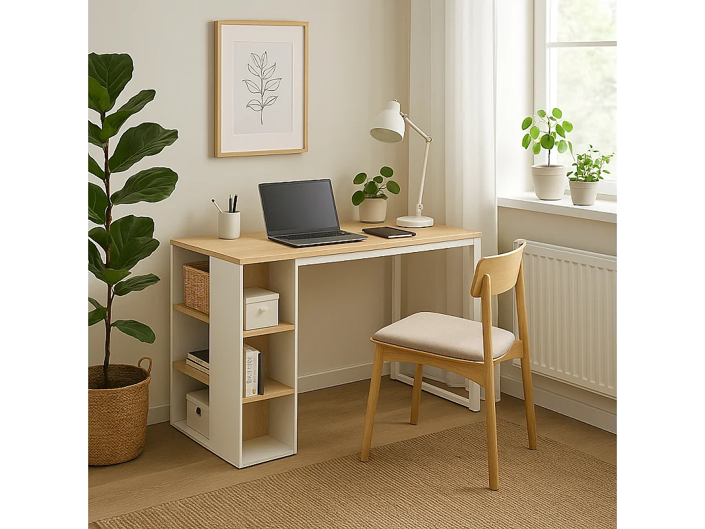 URBAN MEUBLE Bureau avec étagères intégrées en bois et métal blanc