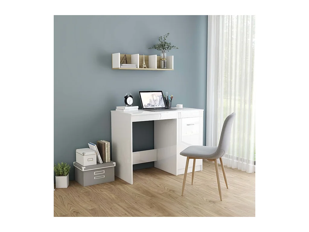 Bureau Blanc brillant 100x50x76 cm Bois d’ingénierie