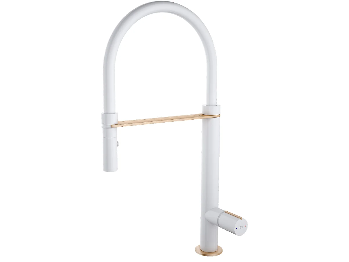 Exil Misturadora de lavatório com chuveiro de mão branco e ouro rosa Essebagno