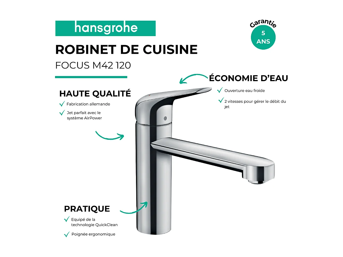 Robinet de cuisine HANSGROHE Focus M42 120 CoolStart chromé + nettoyant Briochin