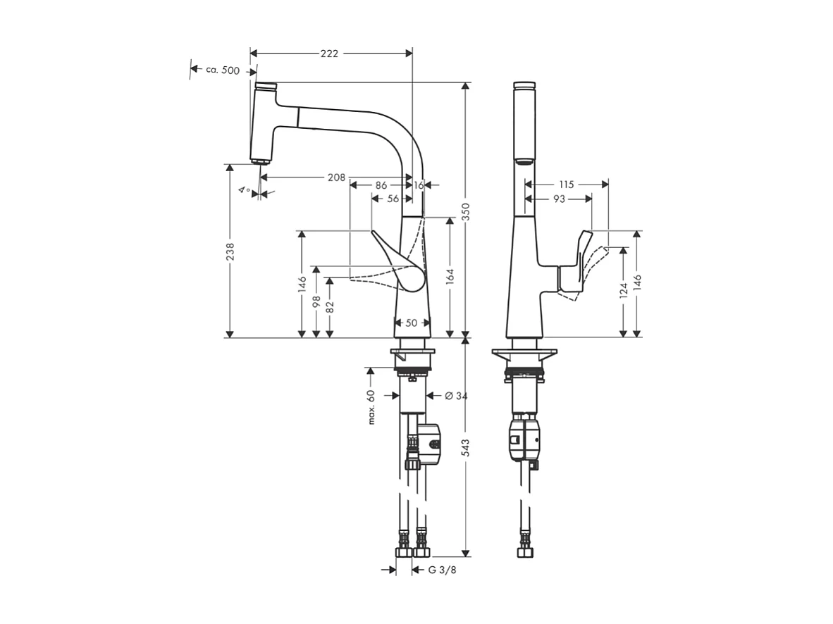 Robinet de cuisine avec douchette HANSGROHE Metris Select M71 240 chromé + nettoyant Briochin