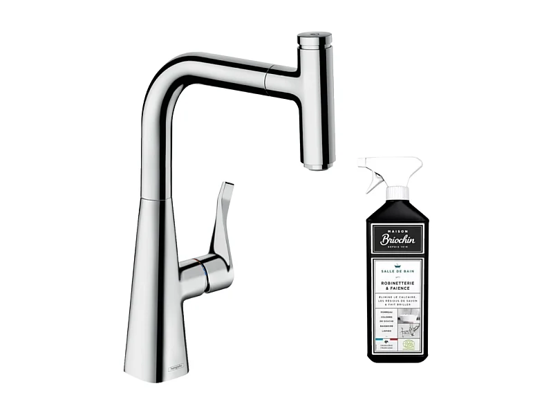 Robinet de cuisine avec douchette HANSGROHE Metris Select M71 240 chromé + nettoyant Briochin