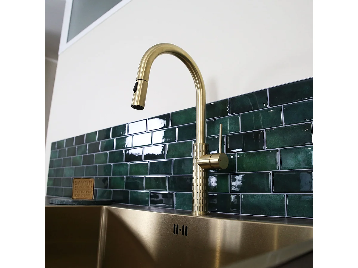 Architek miscelatore per lavello con soffione estraibile oro spazzolato Essebagno