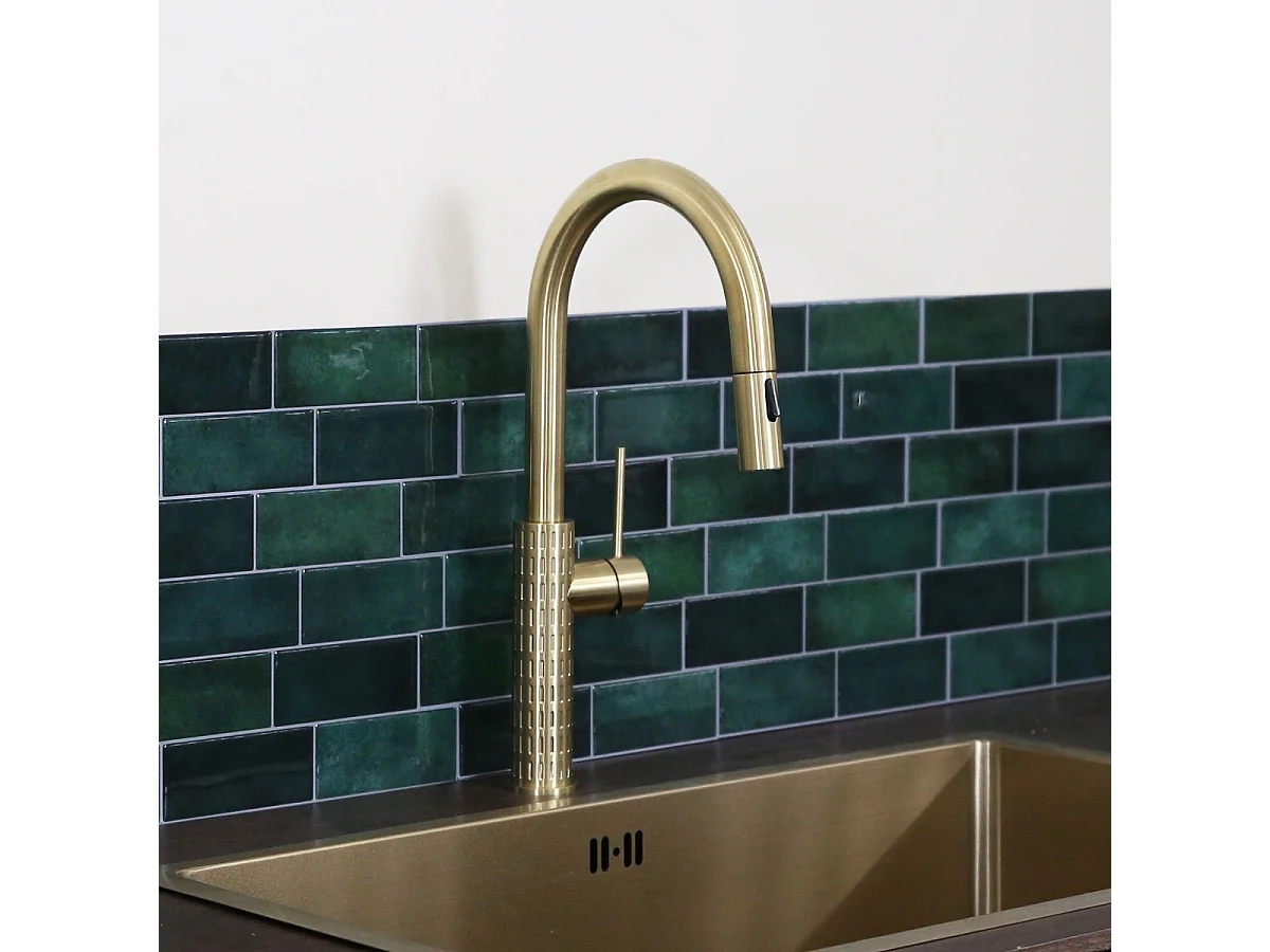 Architek Bateria zlewozmywakowa wyciągana głowica prysznicowa kolorze szczotkowane złoto - Essebagno