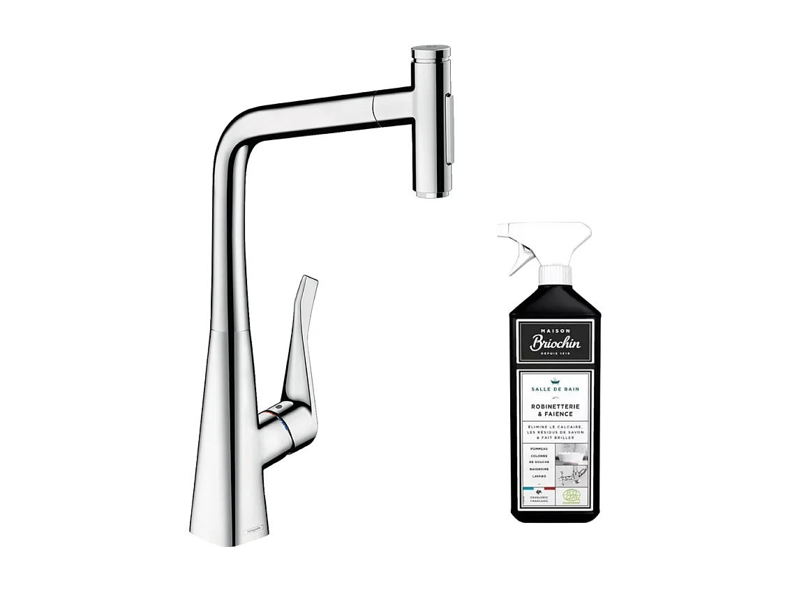 Robinet de cuisine avec douchette HANSGROHE Metris Select M71 320 2 jets chromé + nettoyant Briochin