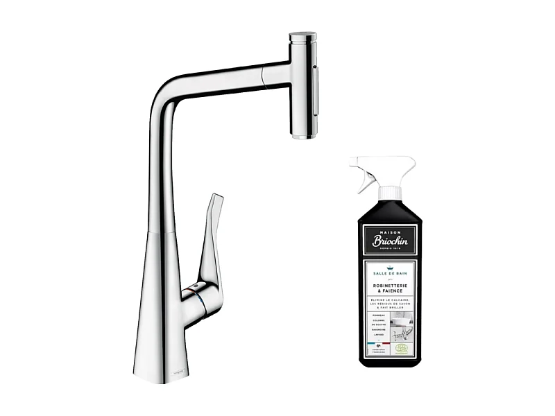 Robinet de cuisine avec douchette HANSGROHE Metris Select M71 320 2 jets chromé + nettoyant Briochin