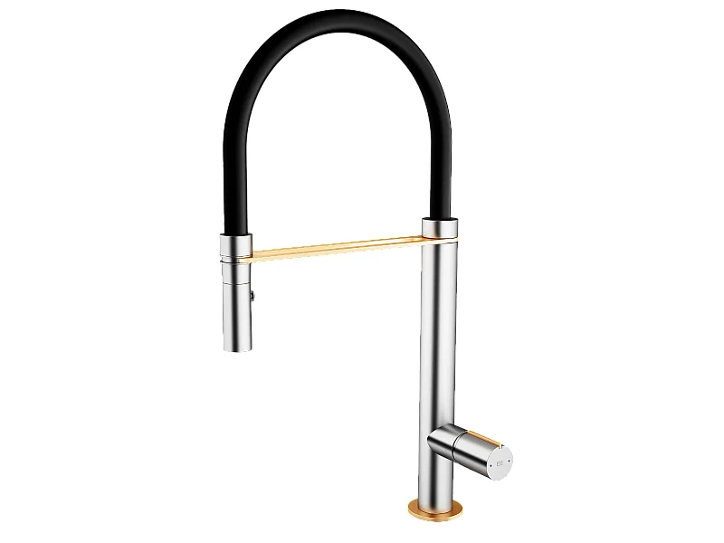 Exil Spültischmischer mit beweglicher Handbrause Satin und Roségold Essebagno