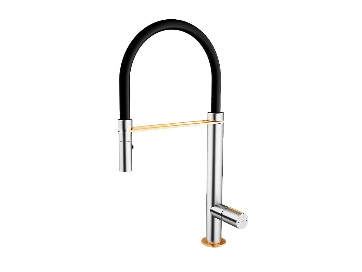 Exil mitigeur évier à douchette mobile satin et or rose - Essebagno