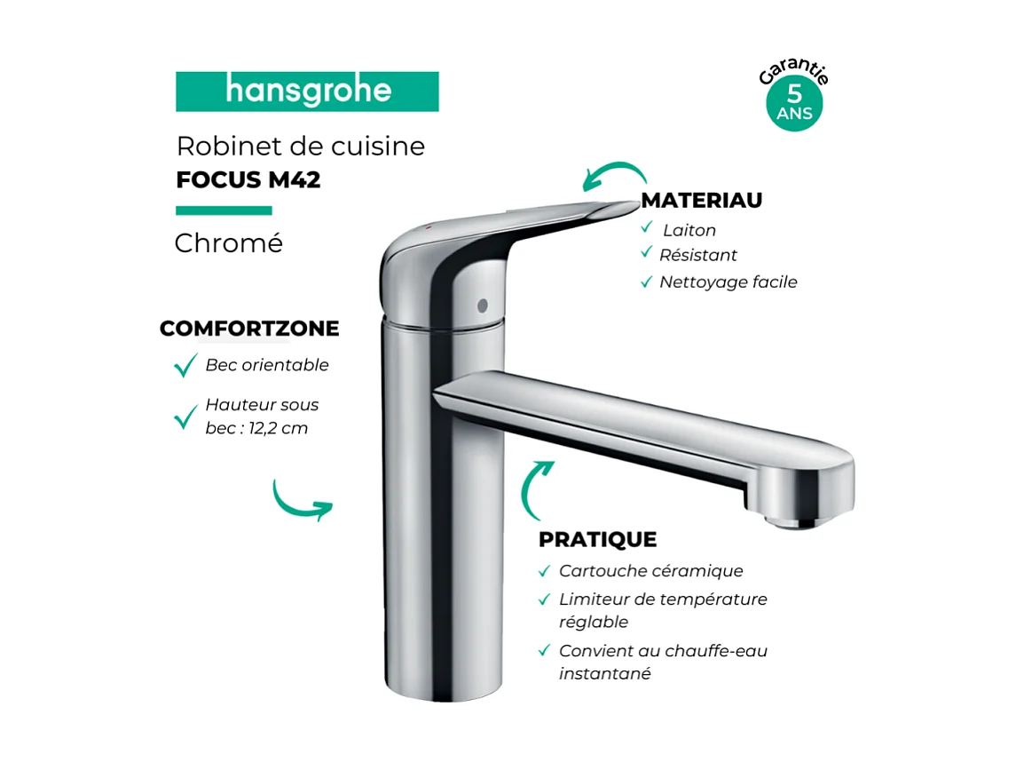 Robinet de cuisine HANSGROHE Focus M42 120 chromé + nettoyant Briochin