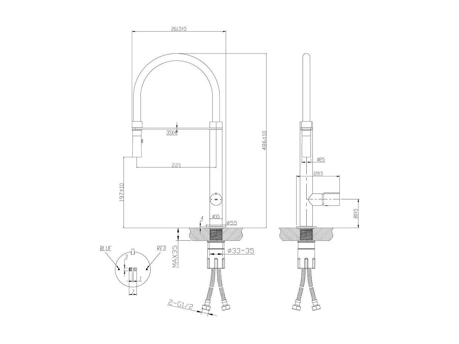 Exil Mezclador monomando de lavabo con teleducha en negro y oro rosa Essebagno