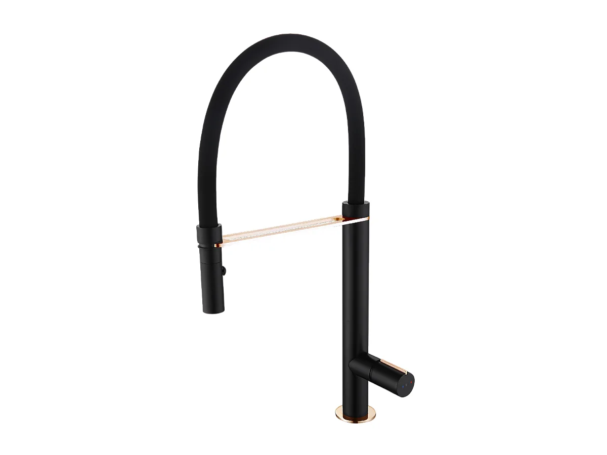 Exil mitigeur évier à douchette mobile noir et or rose - Essebagno