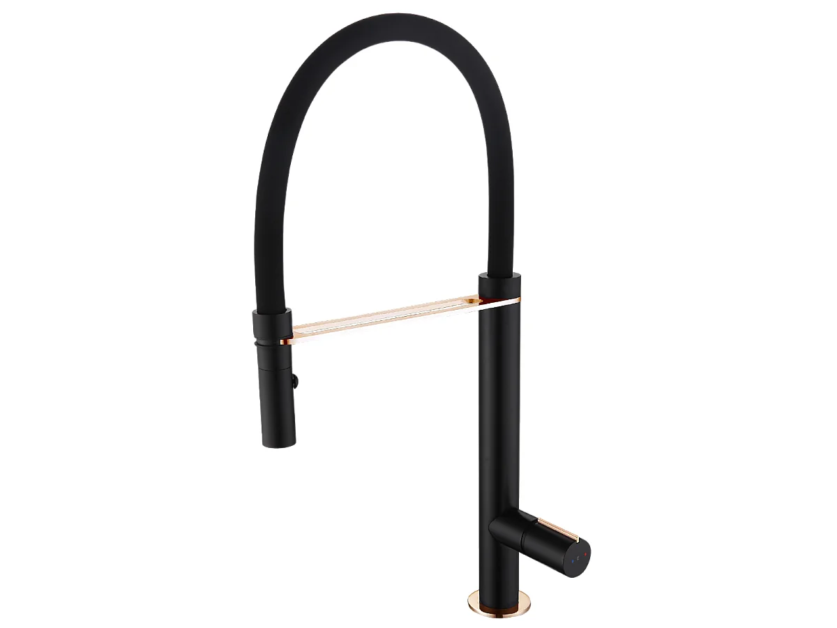 Exil Spültischmischer mit beweglicher Handbrause Schwarz und Roségold Essebagno