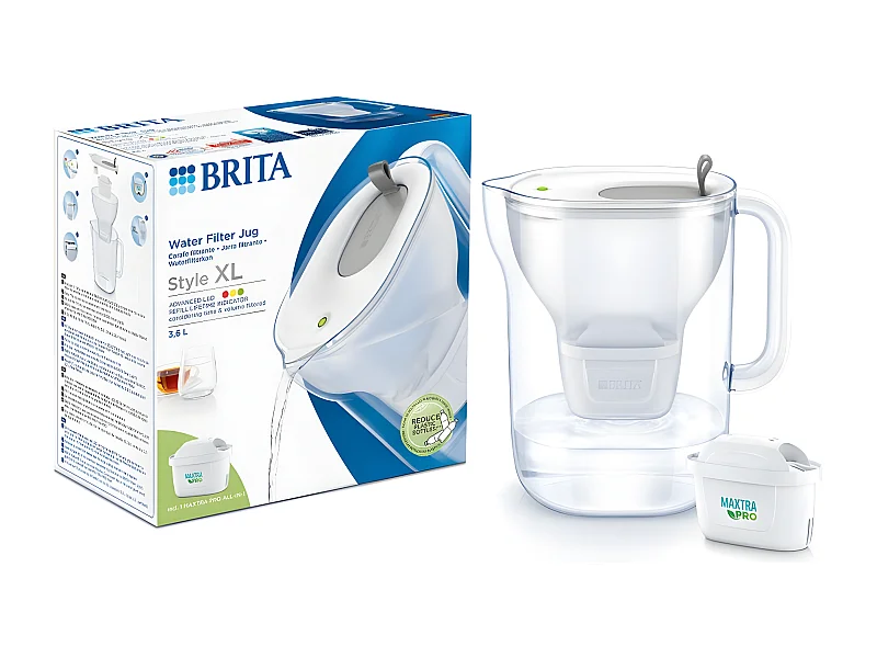 BRITA Carafe filtrante Style XL grise (3,6L) inclus 1 cartouche filtrante MAXTRA PRO All-In-1