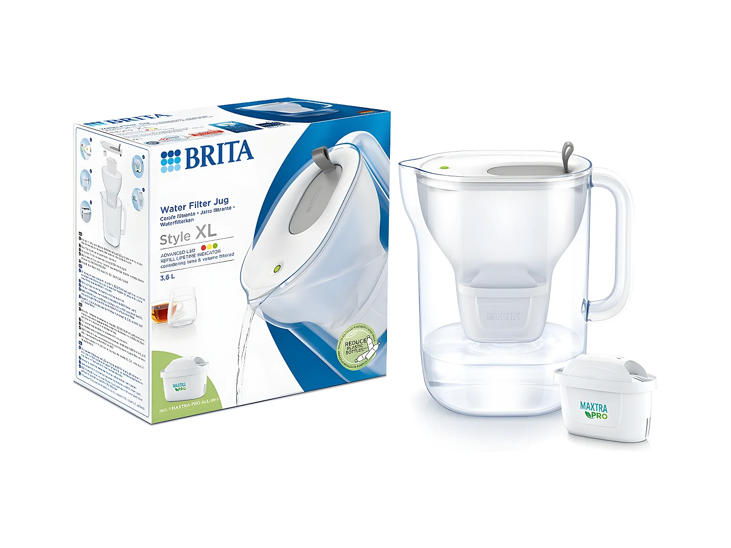 BRITA Carafe filtrante Style XL grise (3,6L) inclus 1 cartouche filtrante MAXTRA PRO All-In-1