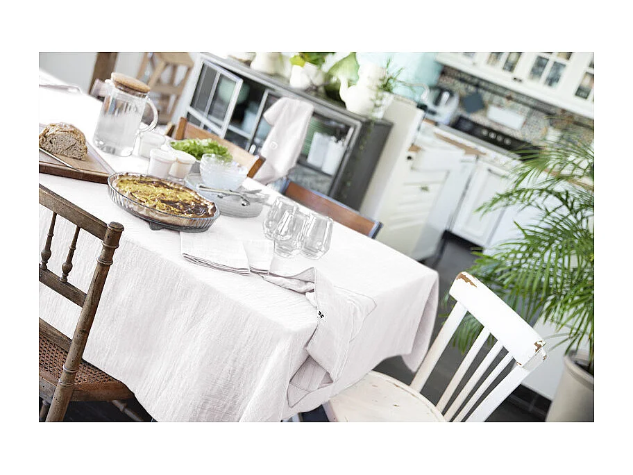 Nappe 150 x 250 cm en double gaze de coton gaufrée blanc - PEPA