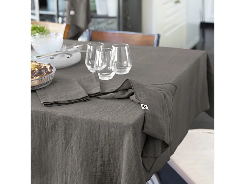 Nappe 150 x 250 cm en double gaze de coton gaufrée gris - PEPA