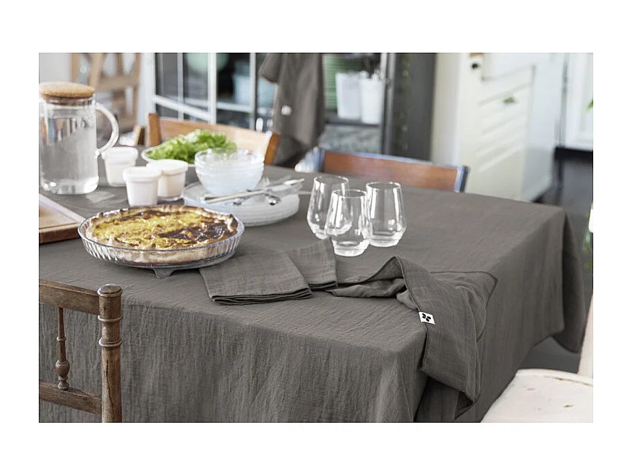 Nappe 150 x 250 cm en double gaze de coton gaufrée gris - PEPA