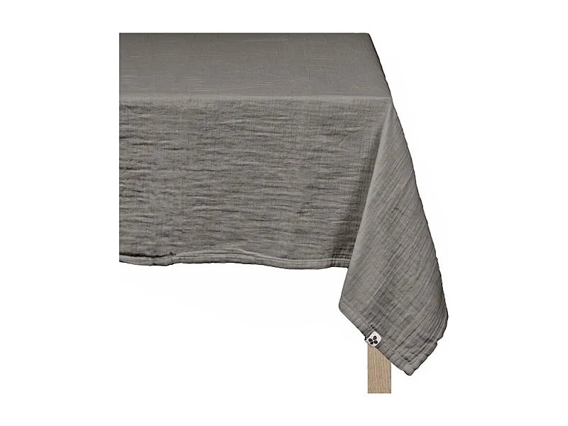 Nappe 150 x 250 cm en double gaze de coton gaufrée gris - PEPA