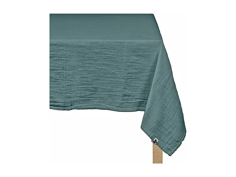 Nappe 150 x 250 cm en double gaze de coton gaufrée bleu canard - PEPA