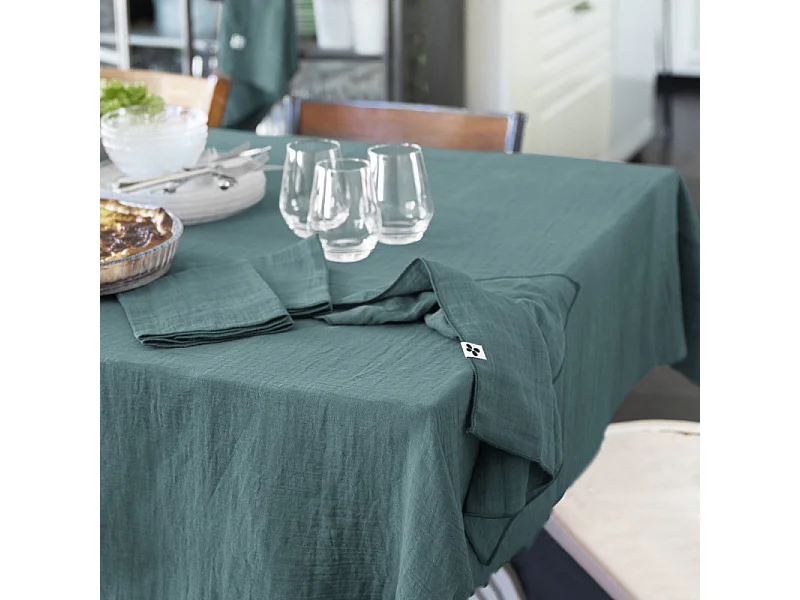 Nappe 150 x 250 cm en double gaze de coton gaufrée bleu canard - PEPA