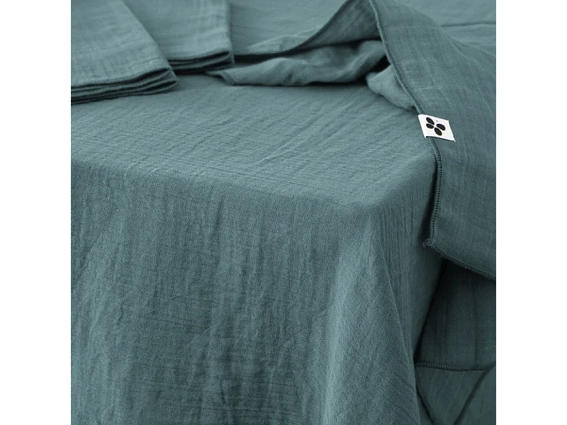 Nappe 150 x 250 cm en double gaze de coton gaufrée bleu canard - PEPA