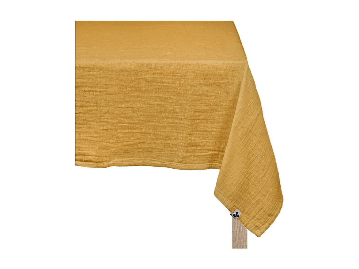 Nappe 150 x 250 cm en double gaze de coton gaufrée jaune - PEPA