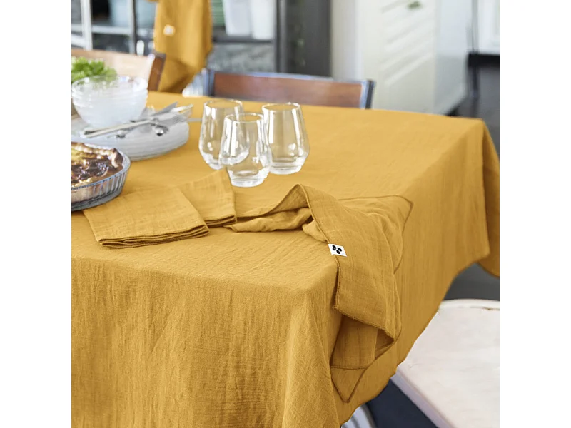 Nappe 150 x 250 cm en double gaze de coton gaufrée jaune - PEPA