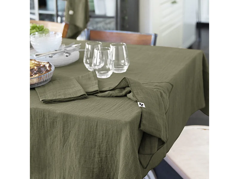 Nappe 150 x 250 cm en double gaze de coton gaufrée vert - PEPA