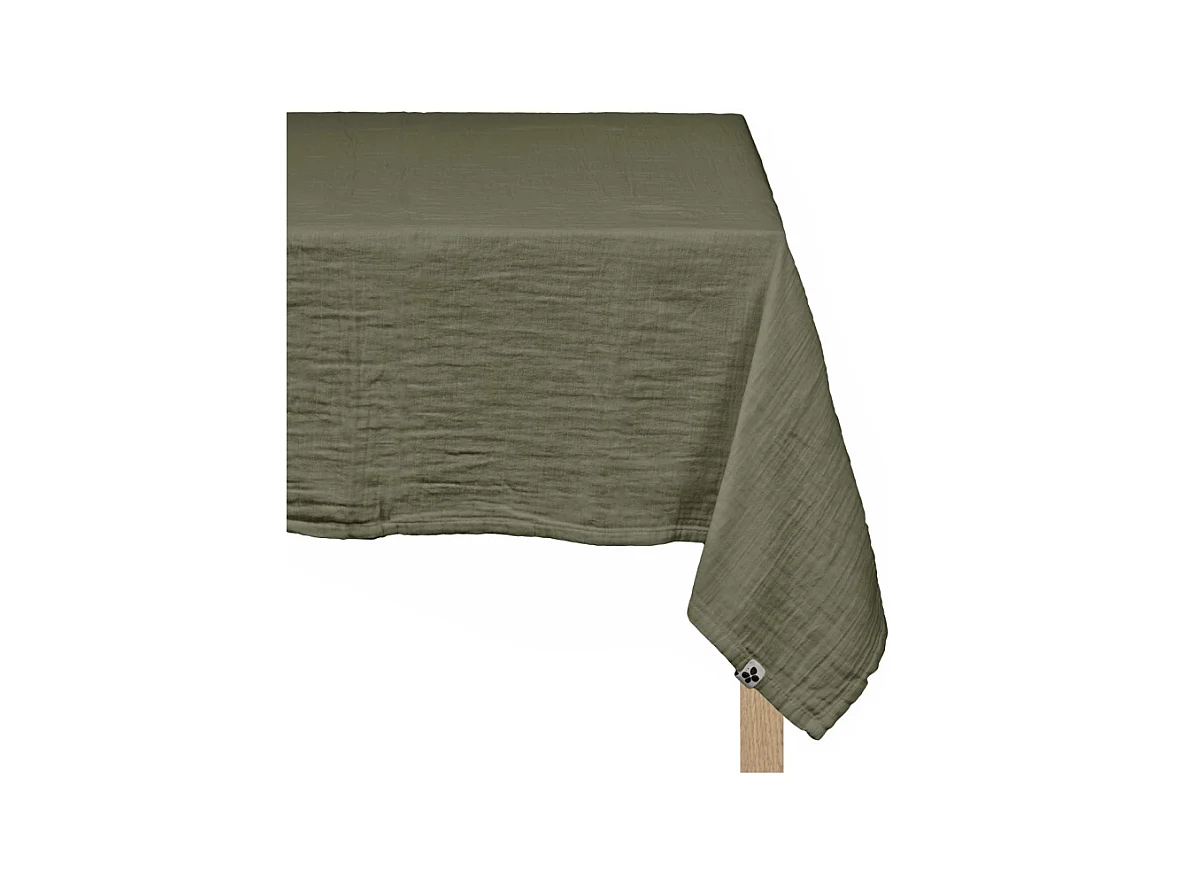 Nappe 150 x 250 cm en double gaze de coton gaufrée vert - PEPA