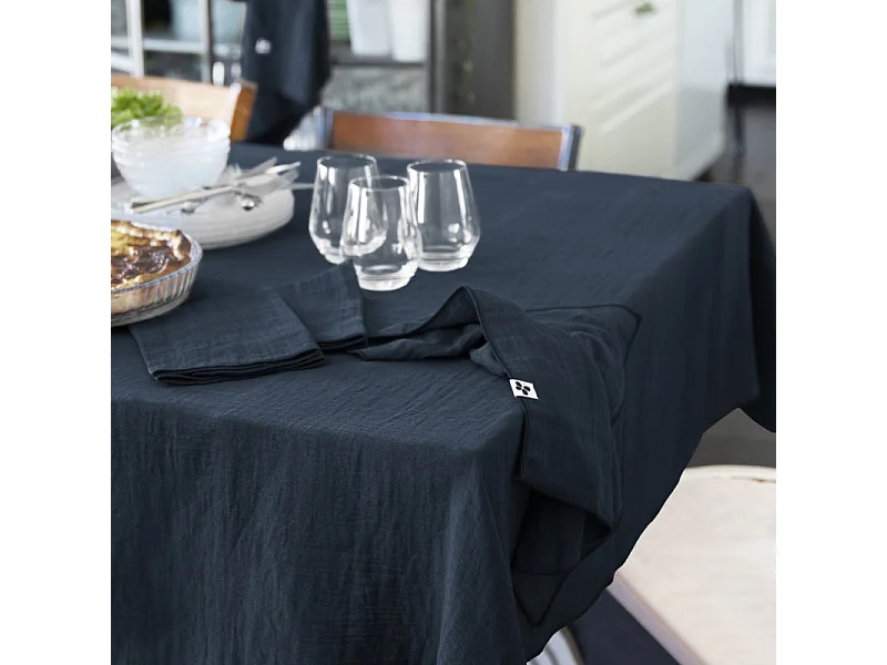 Nappe 150 x 250 cm en double gaze de coton gaufrée bleu nuit - PEPA