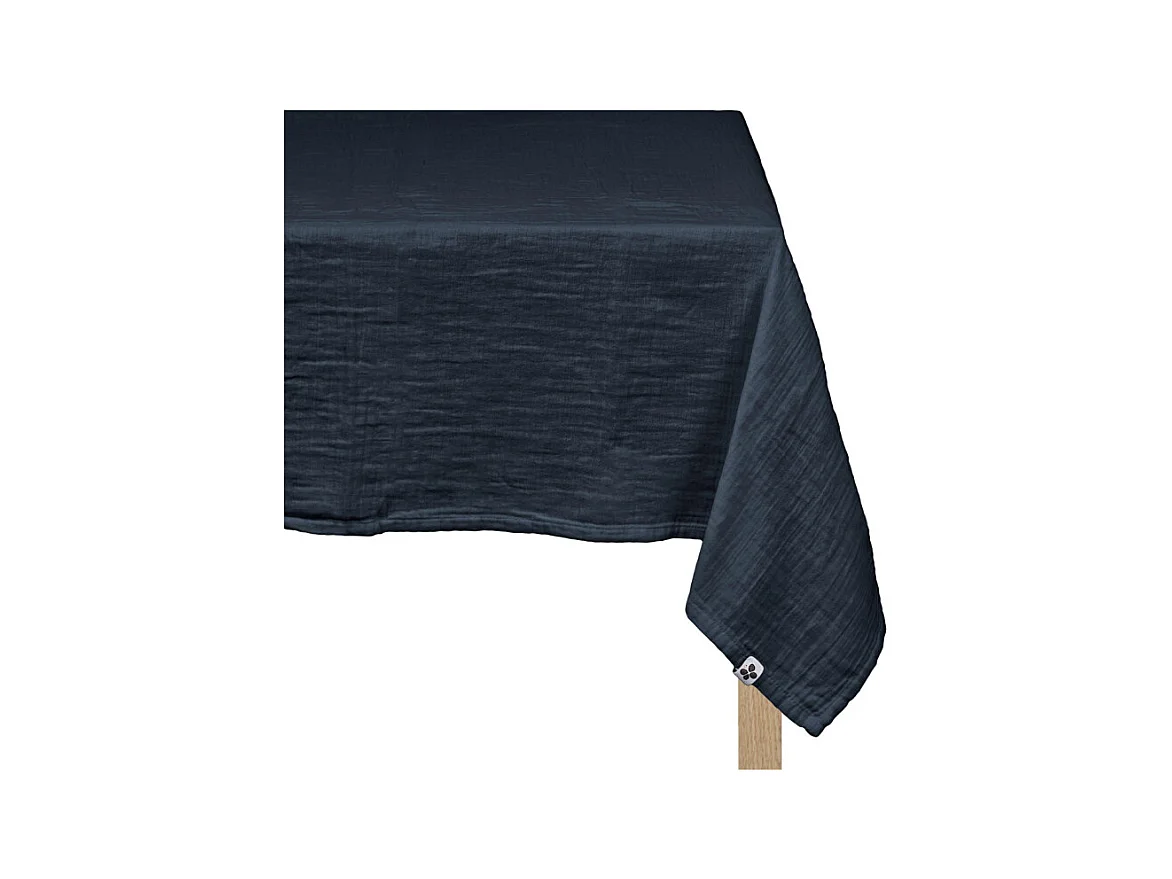Nappe 150 x 250 cm en double gaze de coton gaufrée bleu nuit - PEPA