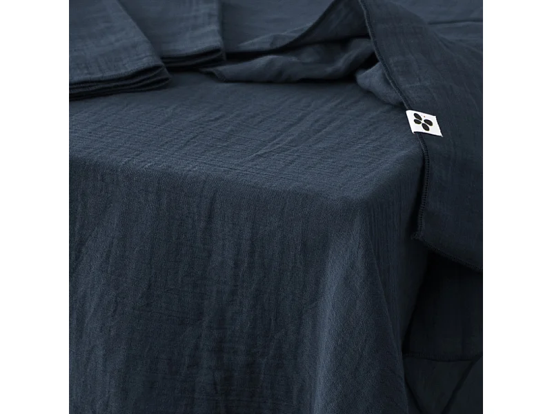 Nappe 150 x 250 cm en double gaze de coton gaufrée bleu nuit - PEPA