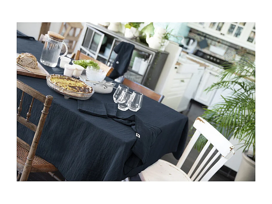 Nappe 150 x 250 cm en double gaze de coton gaufrée bleu nuit - PEPA