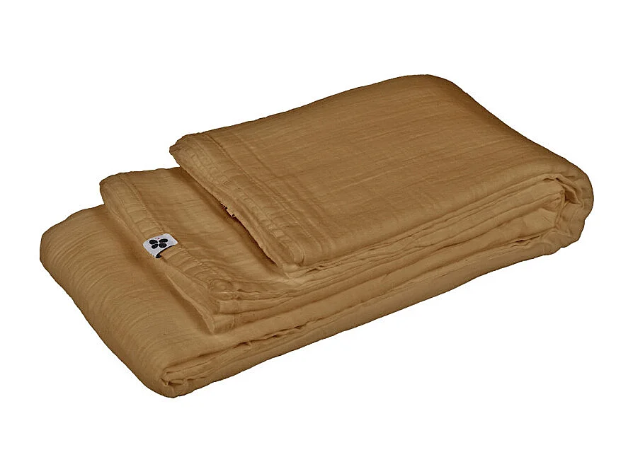 Nappe 150 x 250 cm en double gaze de coton gaufrée camel - PEPA