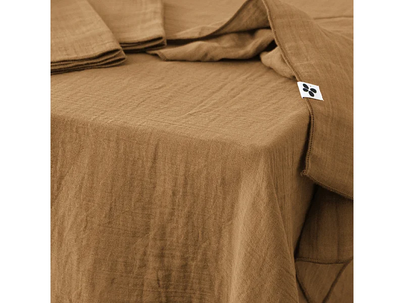 Nappe 150 x 250 cm en double gaze de coton gaufrée camel - PEPA