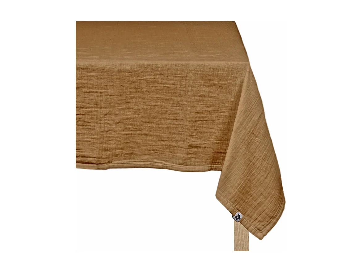 Nappe 150 x 250 cm en double gaze de coton gaufrée camel - PEPA