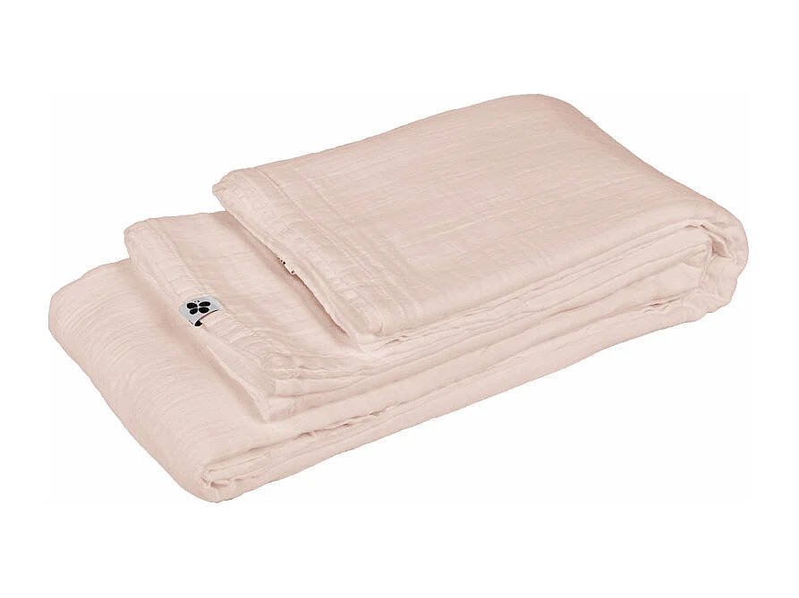 Nappe 150 x 250 cm en double gaze de coton gaufrée rose - PEPA