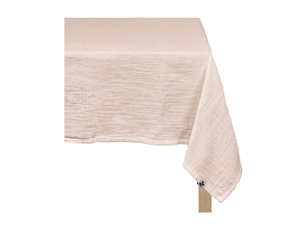 Nappe 150 x 250 cm en double gaze de coton gaufrée rose - PEPA