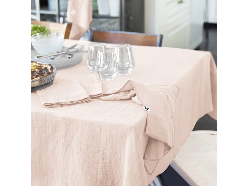 Nappe 150 x 250 cm en double gaze de coton gaufrée rose - PEPA