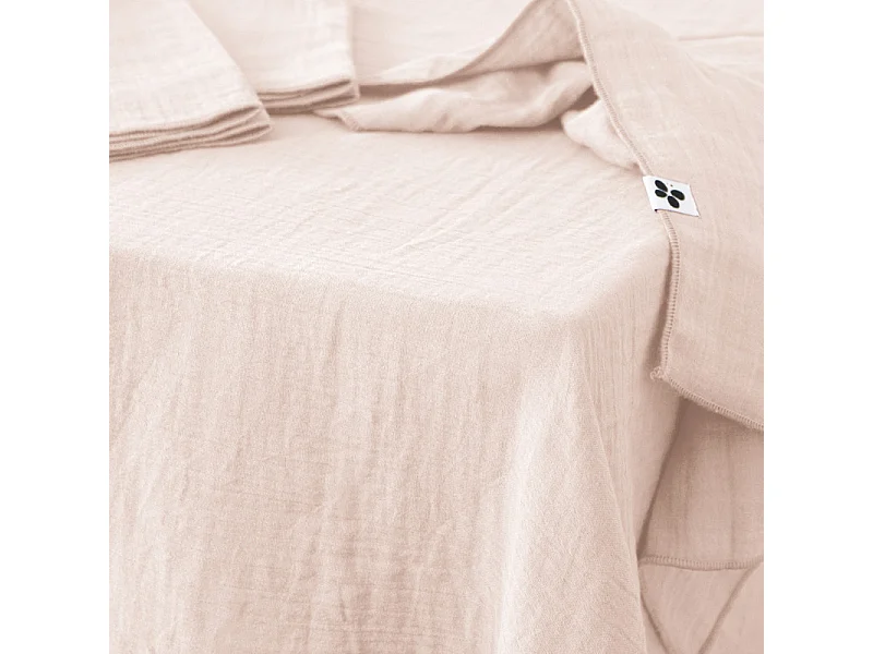 Nappe 150 x 250 cm en double gaze de coton gaufrée rose - PEPA