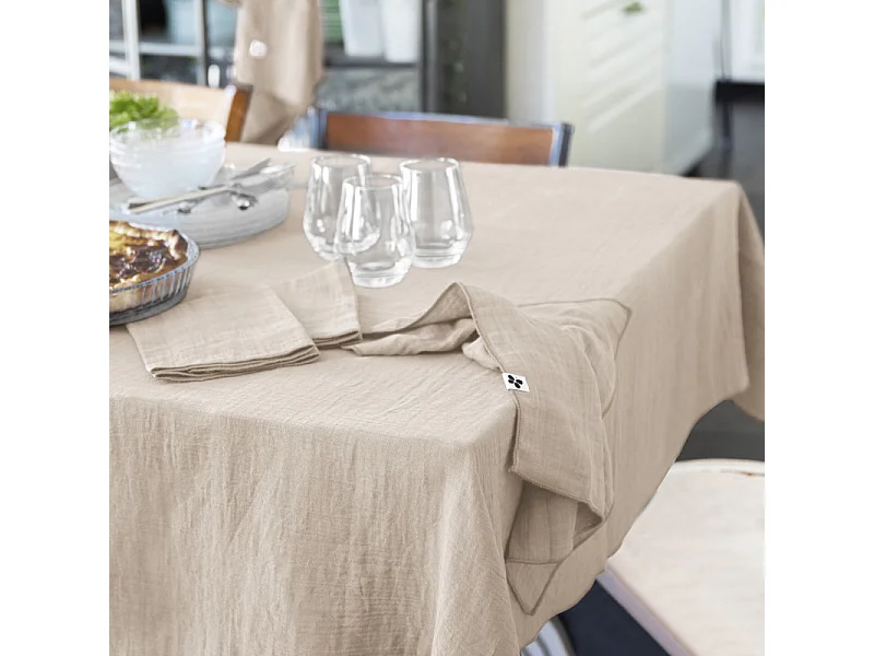 Nappe 150 x 250 cm en double gaze de coton gaufrée écru - PEPA
